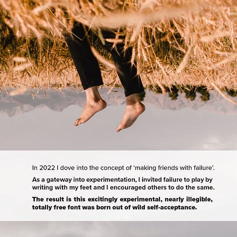 A series of images depicting the experimental font 'Friends With Failure' created by Diana Varma.