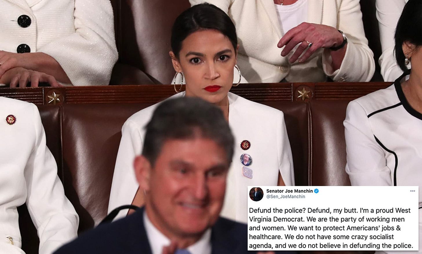 AOC tweets picture of herself shooting daggers at Dem. Senator Joe Manchin  | Daily Mail Online