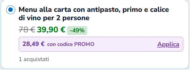 Screenshot del prezzo finale con sconto.