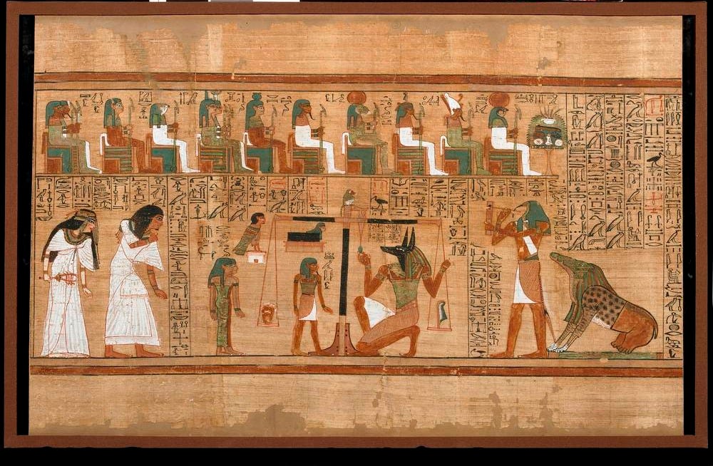 The Egyptian weighing of the heart scene from the Papyrus of Ani. It visually represents one of humanity’s oldest questions: what happens after death and how are we judged? Credit: The British Museum.