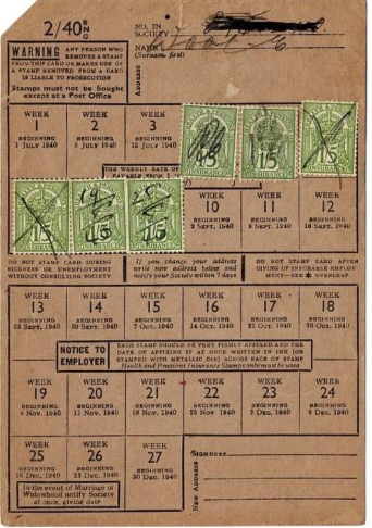 A brown paper with stamps and numbers