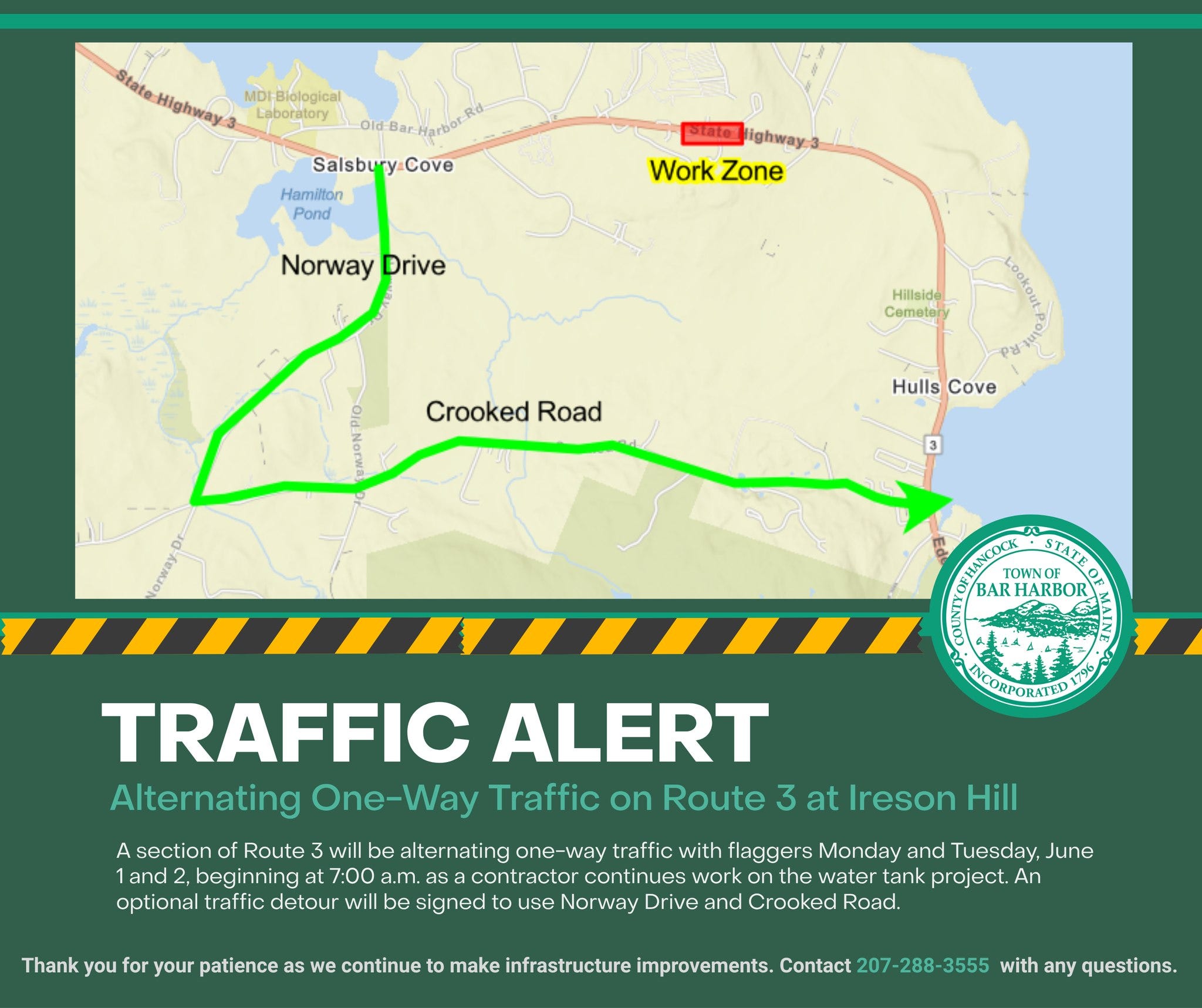 Route 3 (Ireson Hill) Water and Traffic Impacts: Monday-Tuesday 