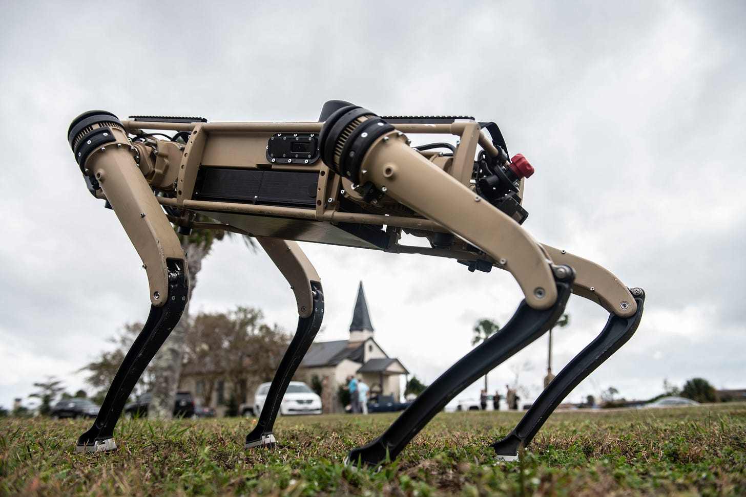 An unmanned ground vehicle is tested at Tyndall Air Force Base, Florida, Nov. 10, 2020. Tyndall is one of the first military bases to implement the semi-autonomous UGV’s into their defense regiment, they will aid in reconnaissance and enhanced security patrolling operations across the base. (U.S. Air Force photo by Airman 1 st Class Tiffany Price) 