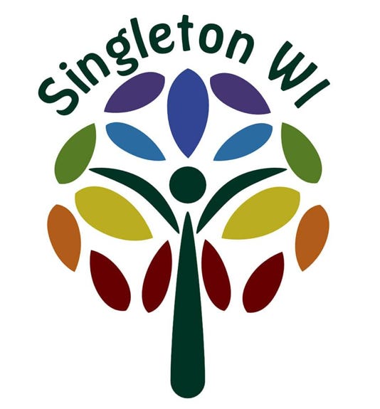    A colourful circular tree‑shaped logo made of multicoloured leaves with a green human figure forming the trunk and branches. Above it, the text reads “Singleton WI” in dark green.