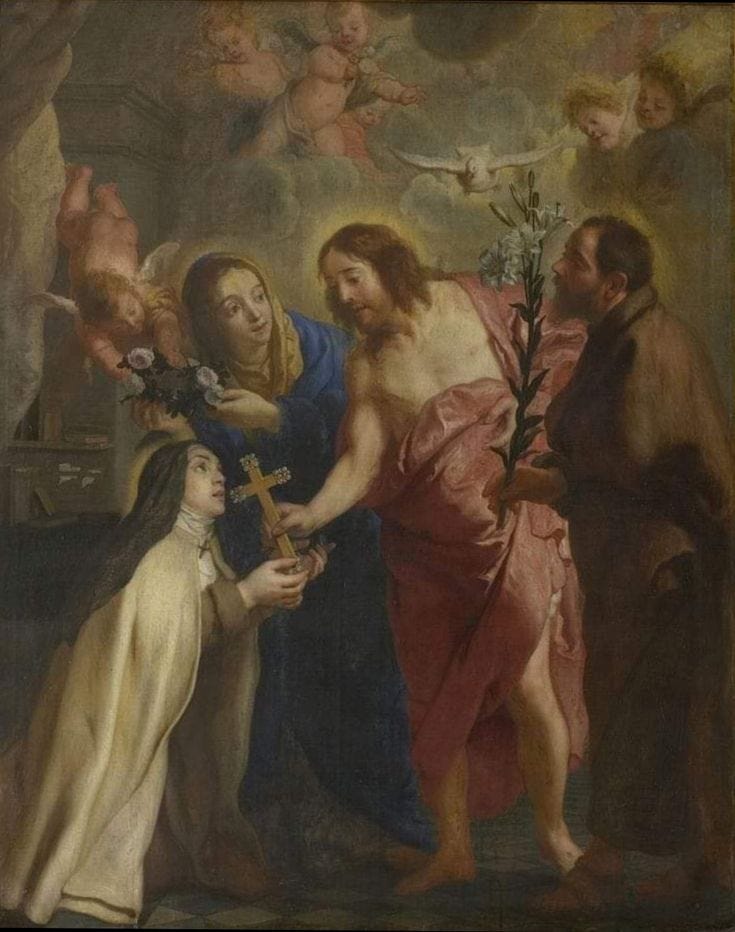 This may contain: an image of jesus and the virgin mary with other people around him in this painting