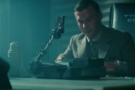 <p><strong>Figure 1.1</strong> The Voight-Kampff test machine, in the scene where Holden interrogates Leon at Tyrell Corp.</p> <p><strong>Figure 1.1</strong> The Voight-Kampff test machine, in the scene where Holden interrogates Leon at Tyrell Corp.</p>