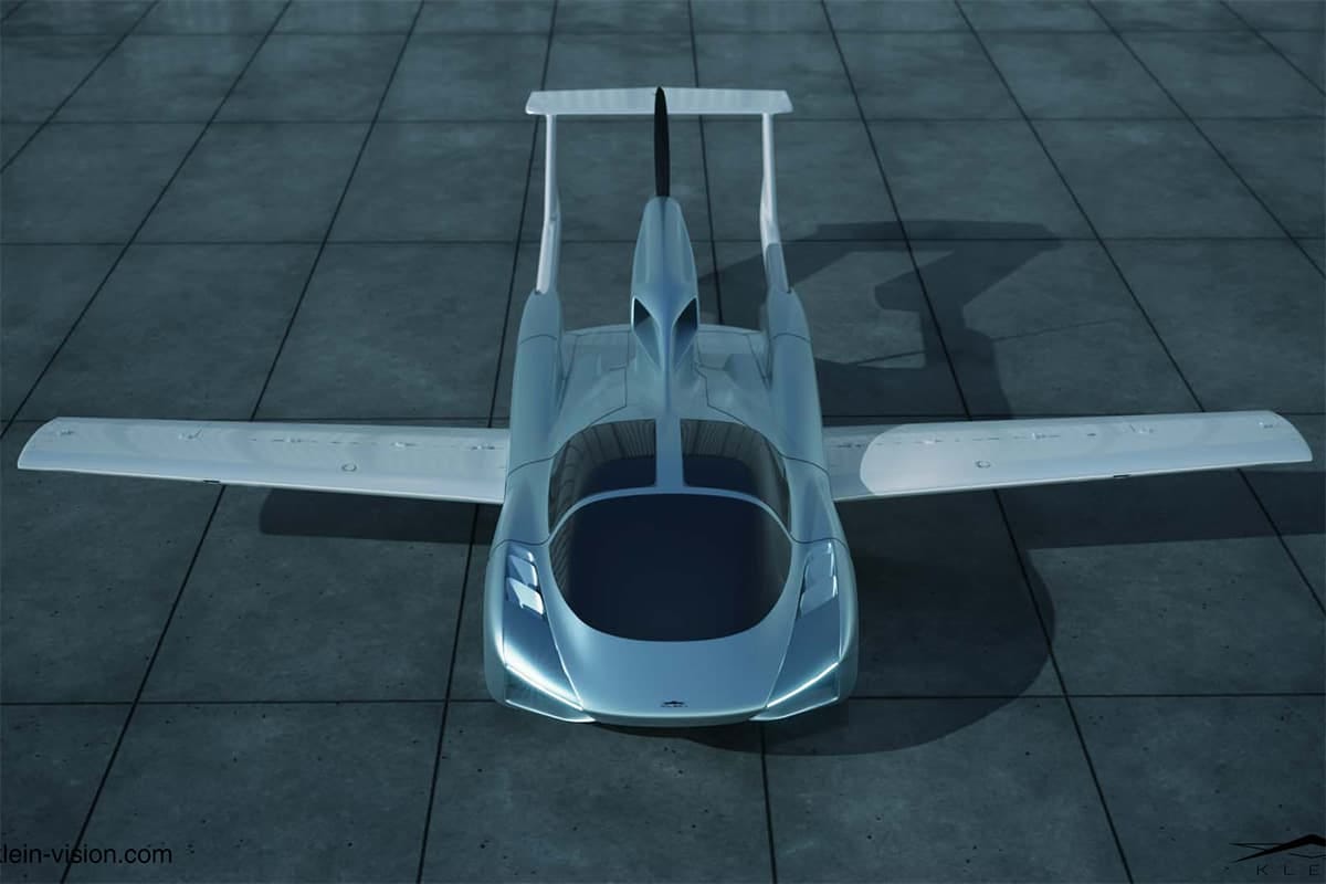 The AirCar is designed to look sleek and slot into a standard car parking lot on the ground, and slide out wings and its rear section when it's ready for takeoff