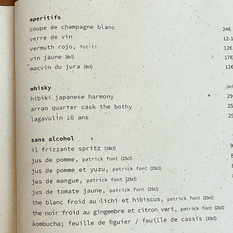 Wine and beverages at Eme restaurant in Paris