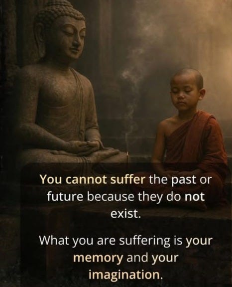 May be an image of text that says 'You cannot suffer the past Youcannotsufferthepastor or future because they do not exist. What you are suffering IS your memory and your imagination.' May be an image of text that says 'You cannot suffer the past Youcannotsufferthepastor or future because they do not exist. What you are suffering IS your memory and your imagination.'