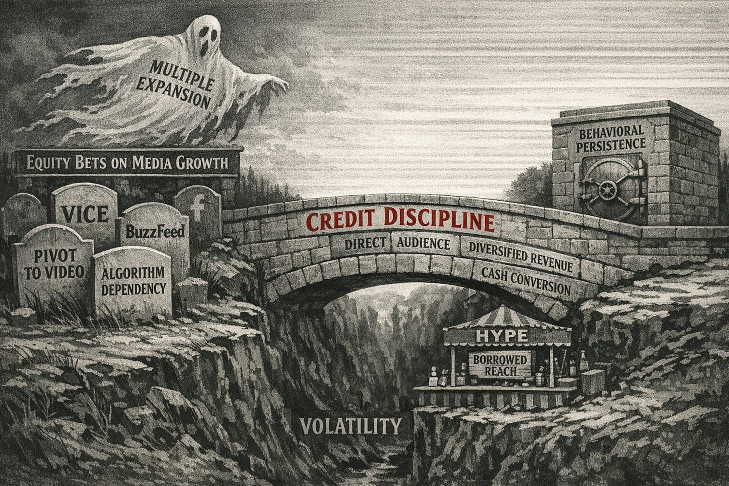 Editorial illustration of publicly traded Japanese VTuber companies such as COVER Corp and ANYCOLOR, demonstrating how attention-based businesses with recurring audiences trade at institutional scale on public markets.