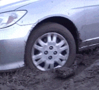 Car wheel spinning in mud, symbolizing how ROE can look impressive but shows no real progress compared to ROIC.