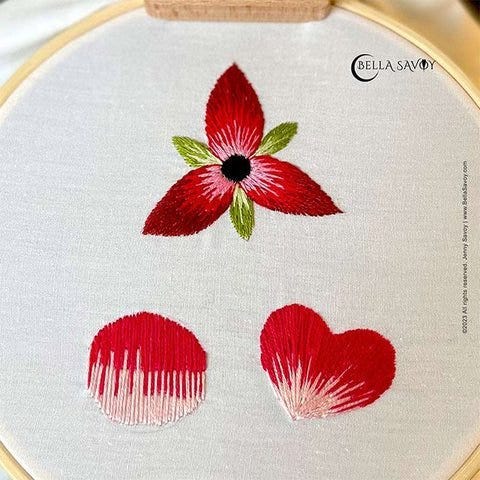 flower, circle, and heart made with the long and short stitch