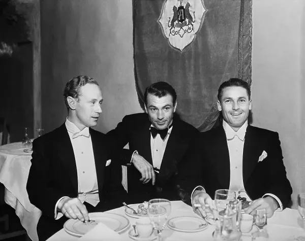 Gary Cooper with Leslie Howard and Charles Farrell at Ambassador Hotel,  1933. Art Prints, Posters & Puzzles from Fine Art Storehouse