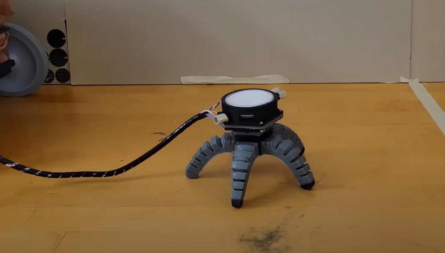 Robot guided by mushroom, reacting to light and computer signals (ScienceAlert/Robert Shepherd/YouTube Screenshot)