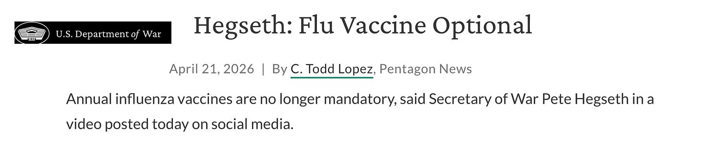 Optional flu vaccines in the military didn’t last long. All branches of the military are once again requiring new recruits get vaccinated.