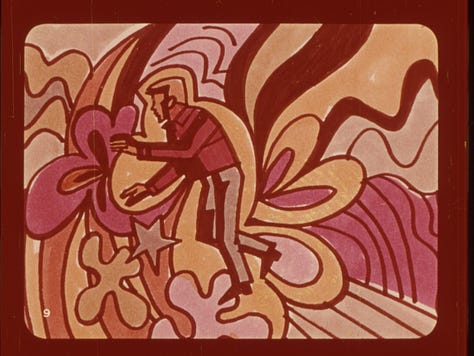 A series of gorgeous illustrations from the 1968 “Drug Abuse: Glue-Sniffing and Pills”