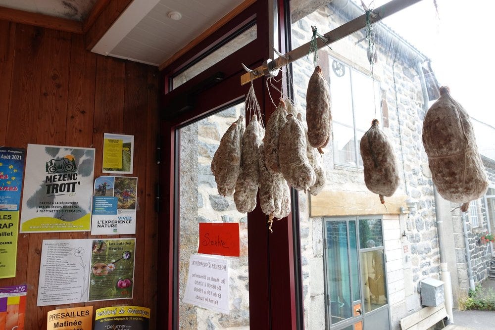 Cured meats at the charcuterie of Les Estables Village Cured meats at the charcuterie of Les Estables Village