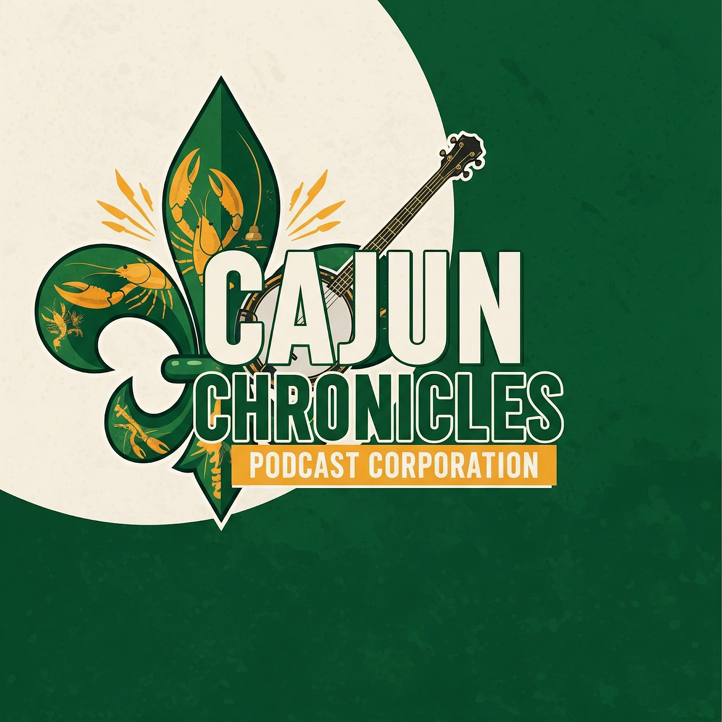 Cajun Chronicles Podcast Corporation Logo - green and gold fleur de lis Cajun Chronicles Podcast Corporation Logo - green and gold fleur de lis