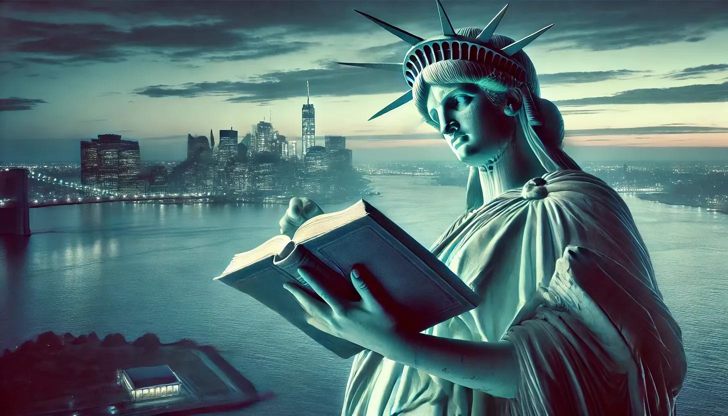 Statue of Liberty reading a book
