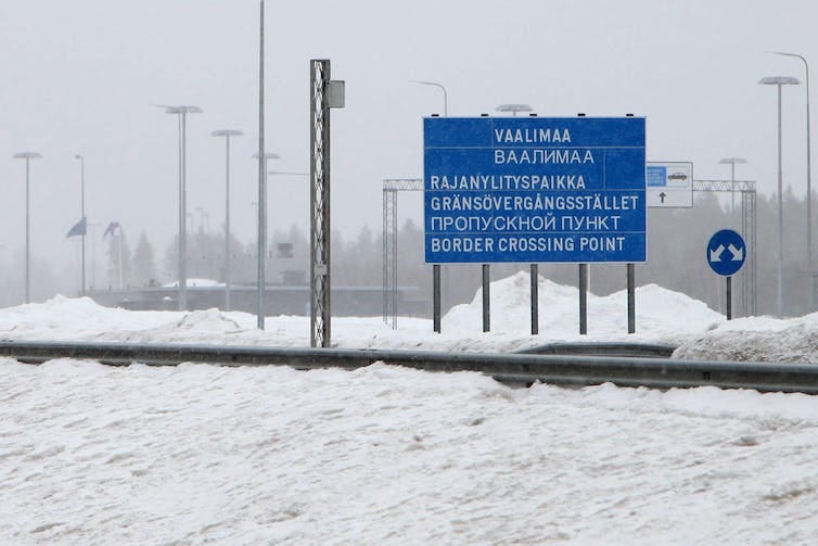 Snow at the border crossing between Finland and Russia at Vaalimaa in Finland. Snow at the border crossing between Finland and Russia at Vaalimaa in Finland.