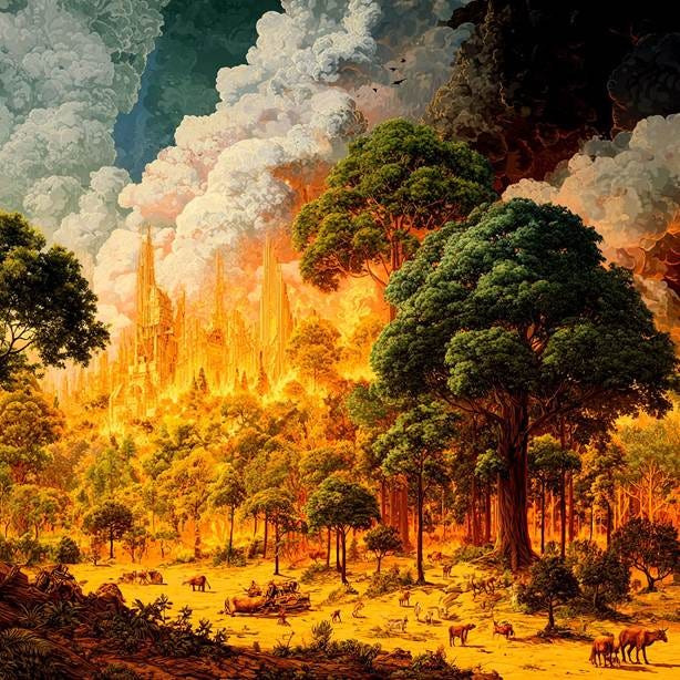 A painting of a forest fire

AI-generated content may be incorrect.