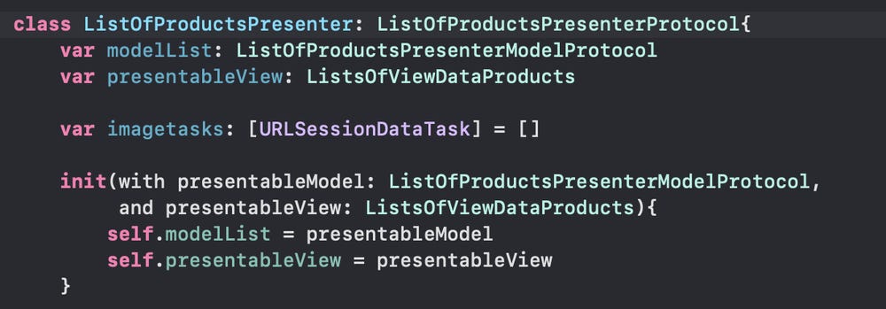ListOfProductsPresenter the stored objects and the objects needed to be instantiated.