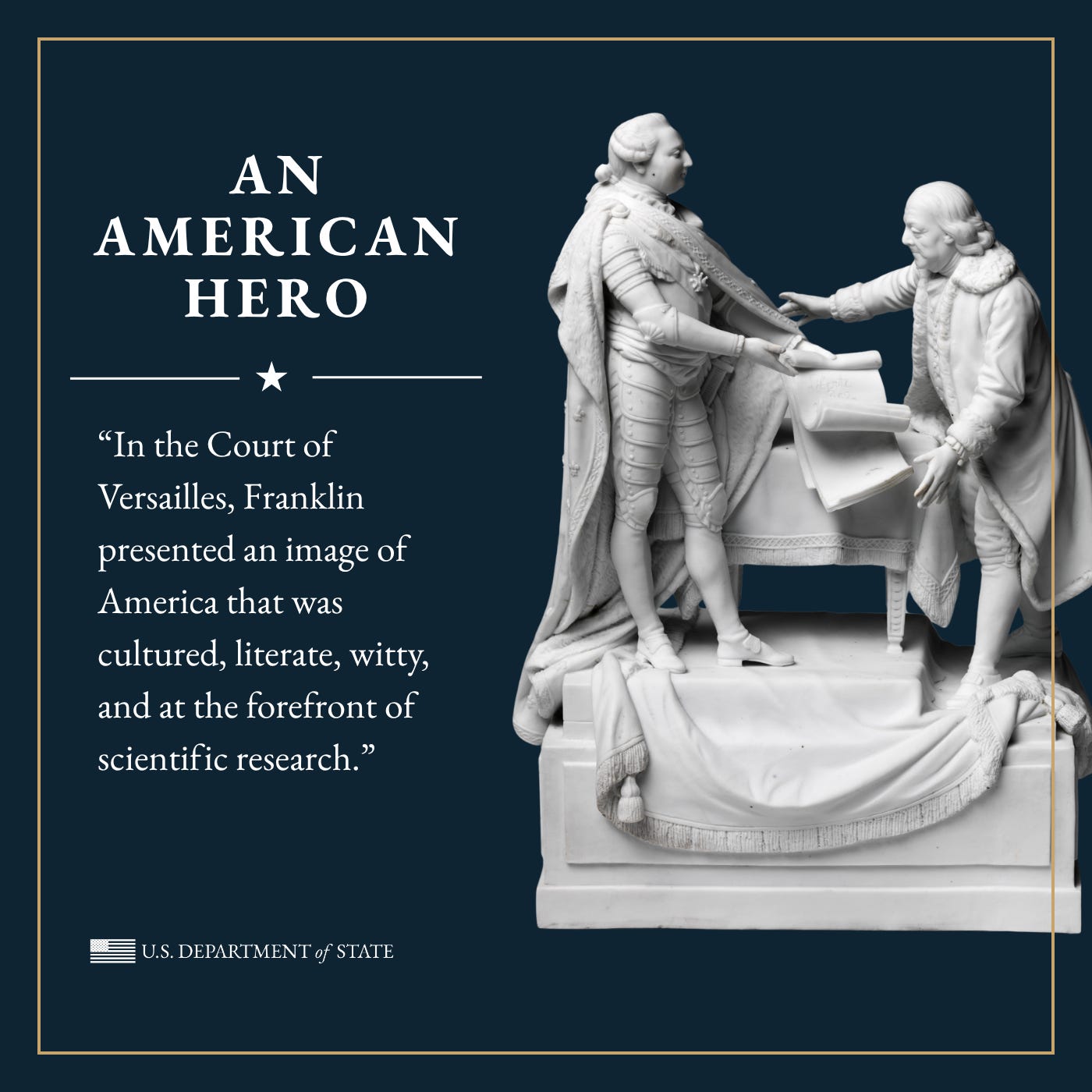 Ceramic figure group of Benjamin Franklin and Louis XVI