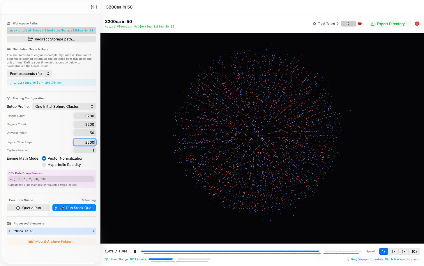 A stable neutral particle composed of only binary point charge Posons and Negons travelling continuously at the speed of light and bound by only one force F=mc2/r. Modelled using Ian Donaldson’s BUT Simulator Mac App with GPU Acceleration by the Metal API.