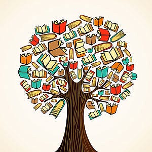 Image of a book tree by a book illustrator.