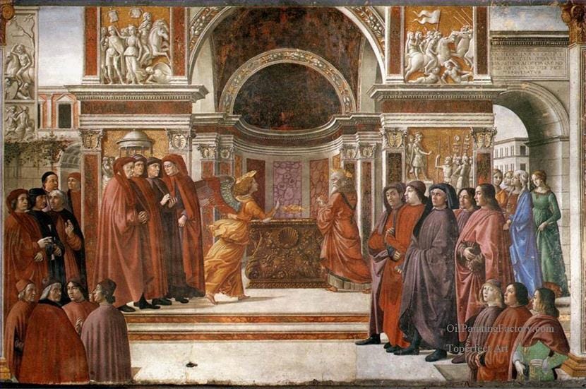 Oil Paintings of 0 Angel Appearing To Zacharias religious Renaissance  Florence Domenico Ghirlandaio Art for sale by Artists