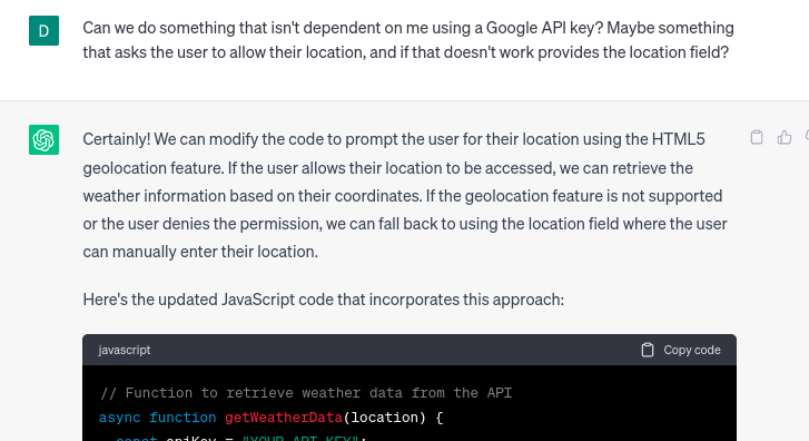 Location API suggestions from ChatGPT