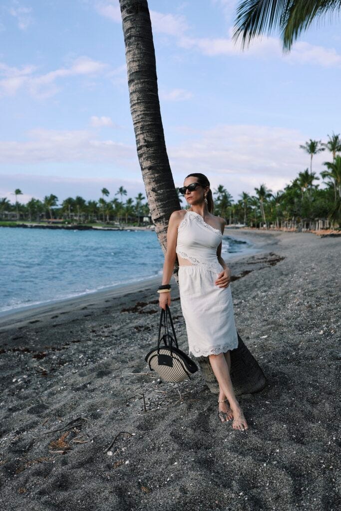 White embroidered cotton dress, vintage-inspired summer style