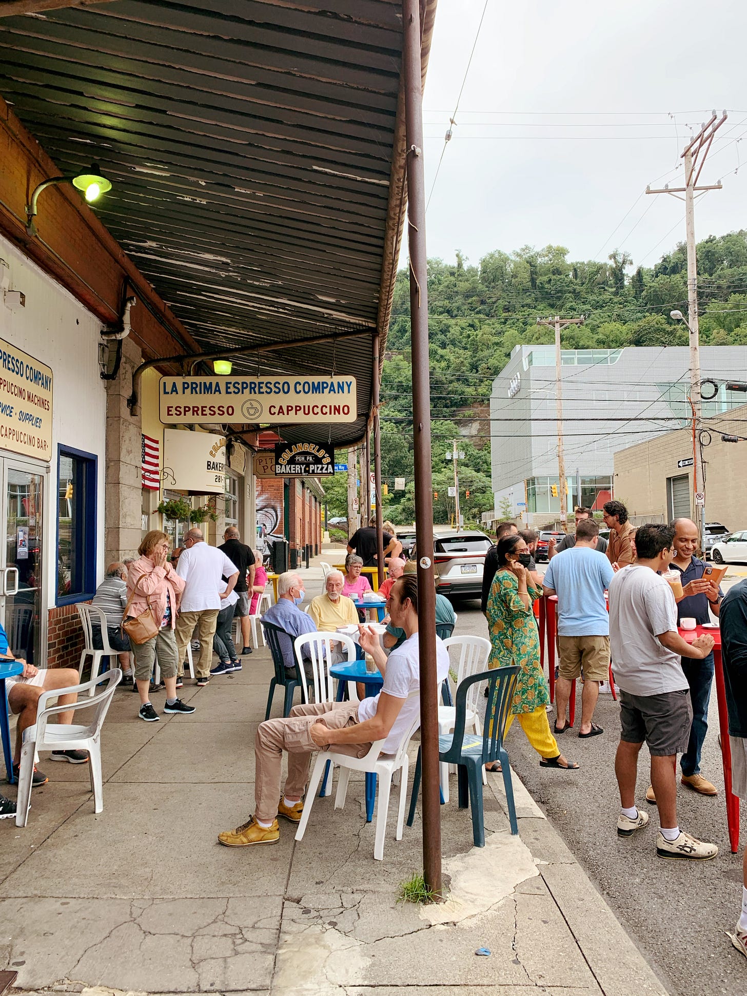 Outside of a busy coffee shop