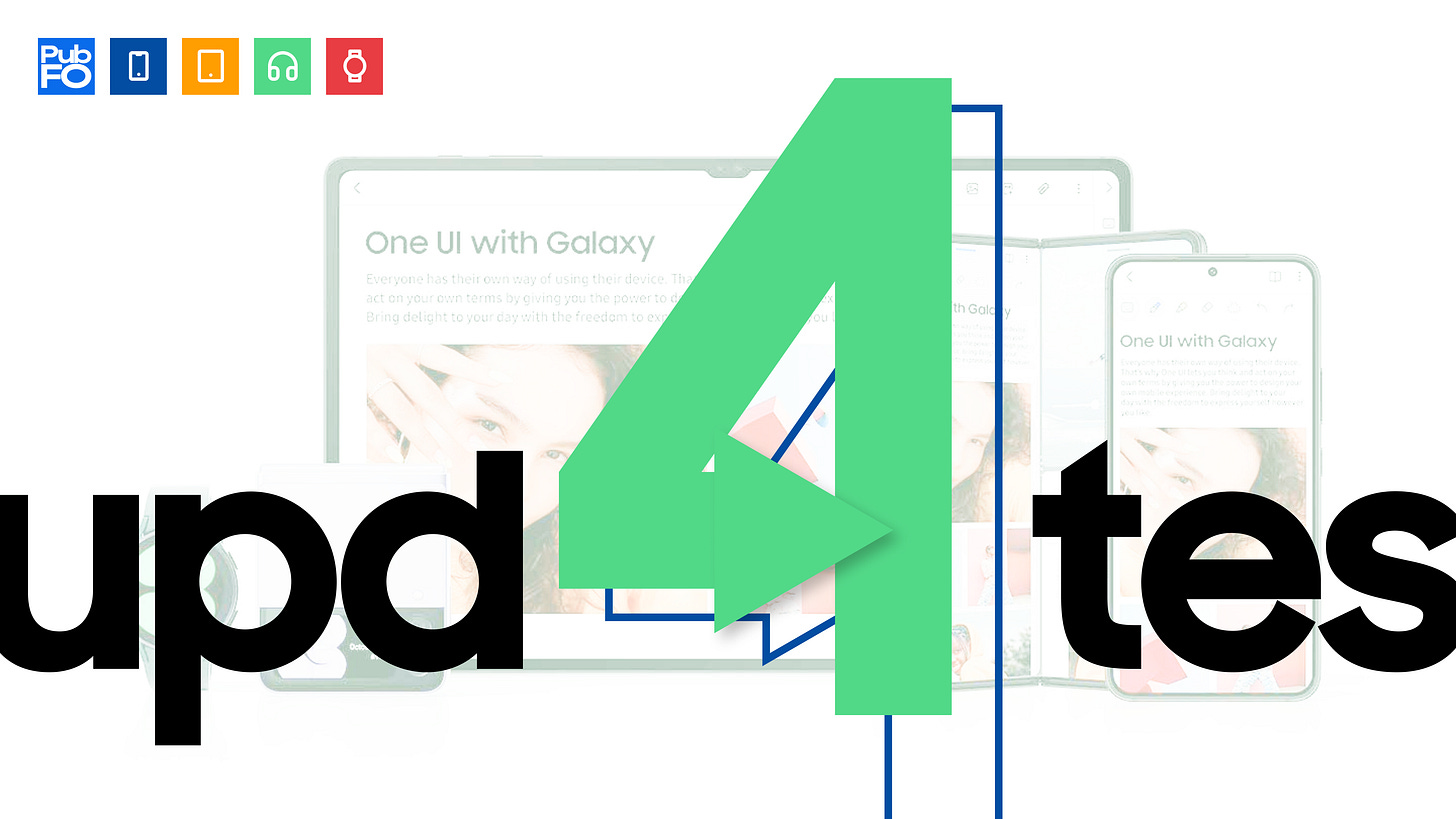 The article thumbnail. The foreground showing updates as "upd4tes" and the background showcasing Samsung's phones and watch