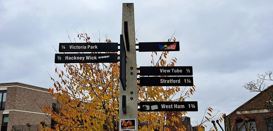A signpost on a footpath in east London