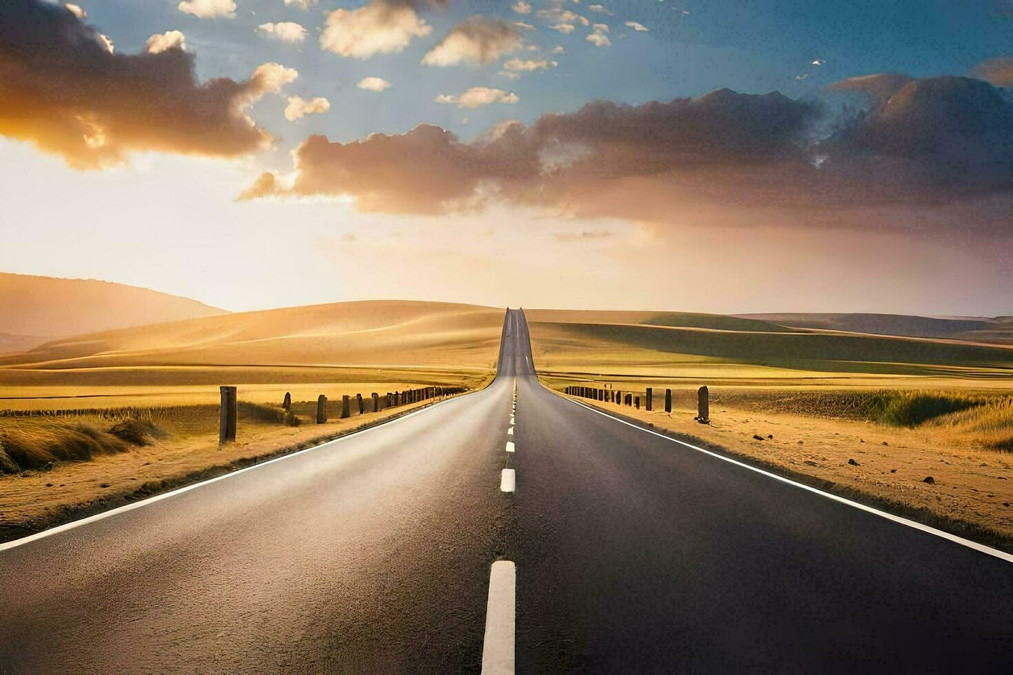 a long empty road stretches across the horizon at sunset. AI-Generated ...