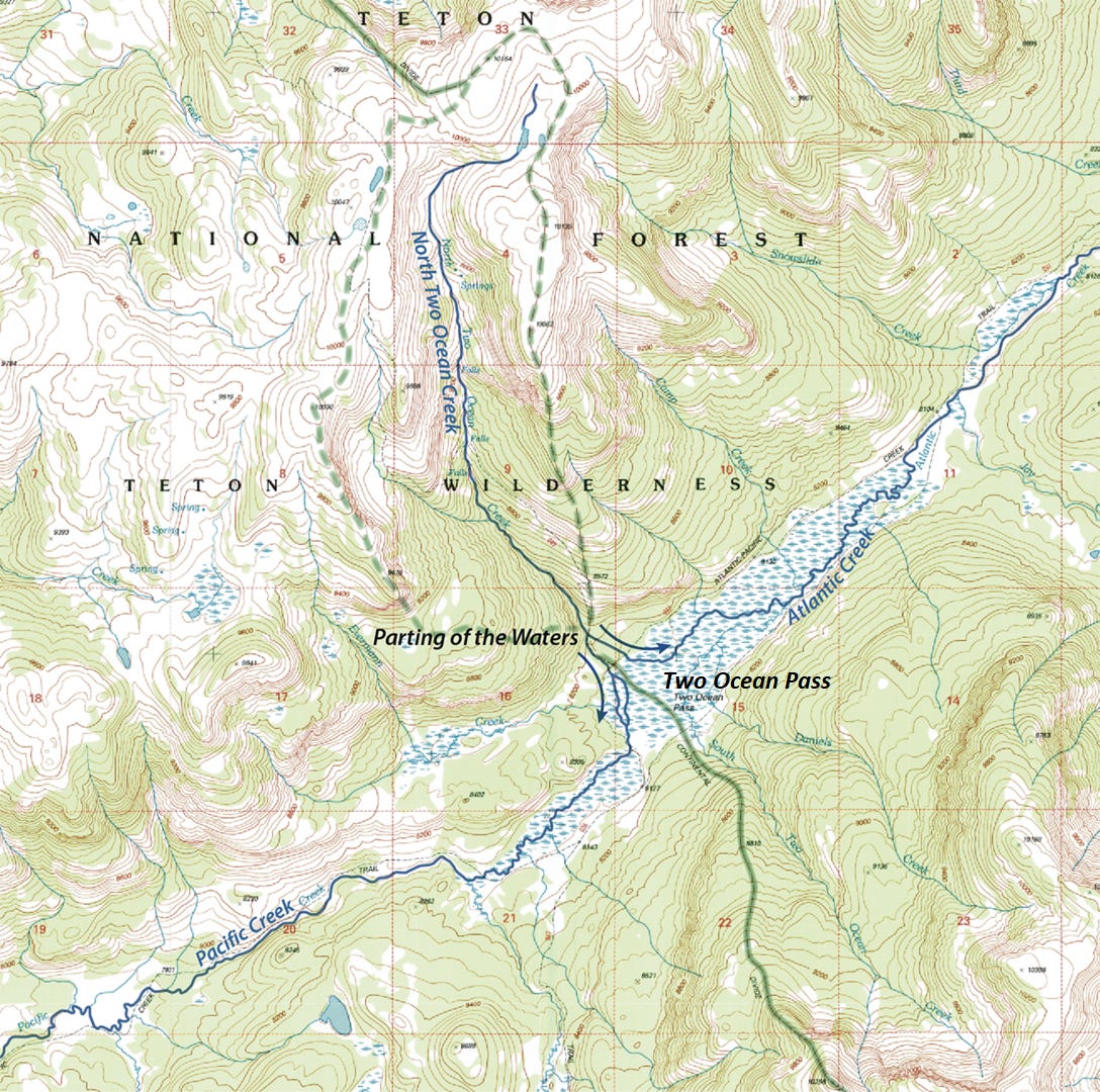 Map of Two Ocean Pass and the Parting of the Waters