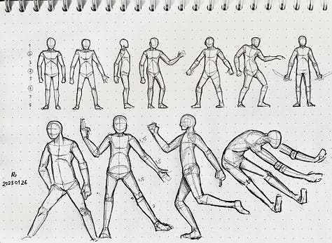 Various sketch of figures, proportion, and materials