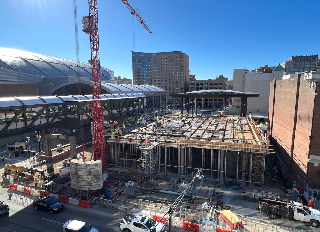 Construction is ongoing on Commission Row in downtown Indy.