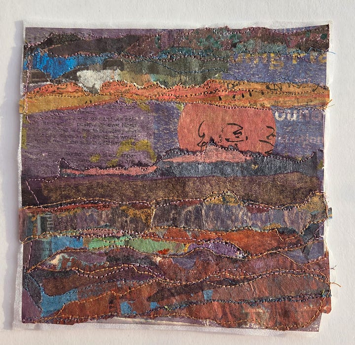 layered papers and painted Bondaweb