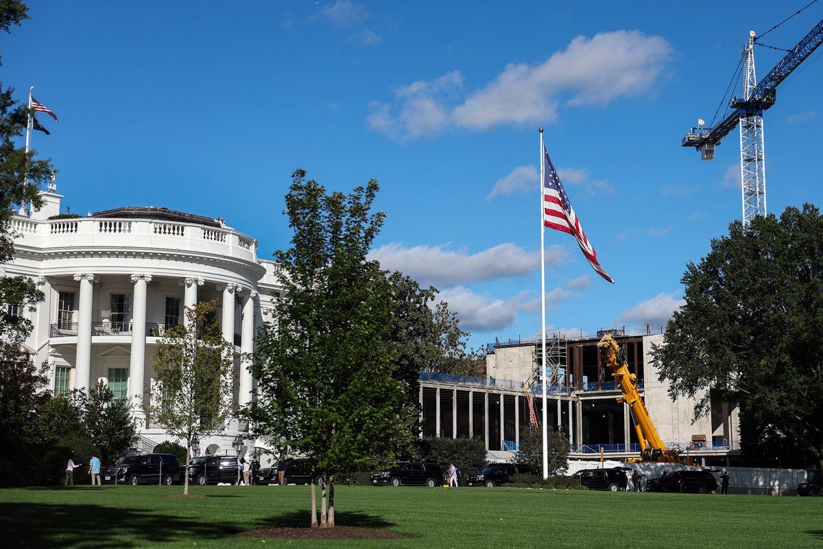 Construction of Trump's ballroom on the East Wing site beside the White House