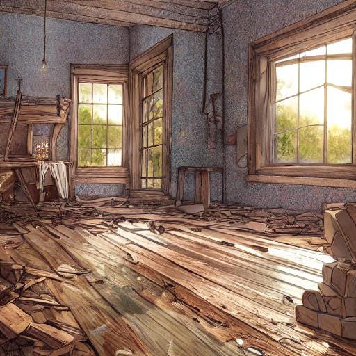 destroyed wood floors in well-lit room