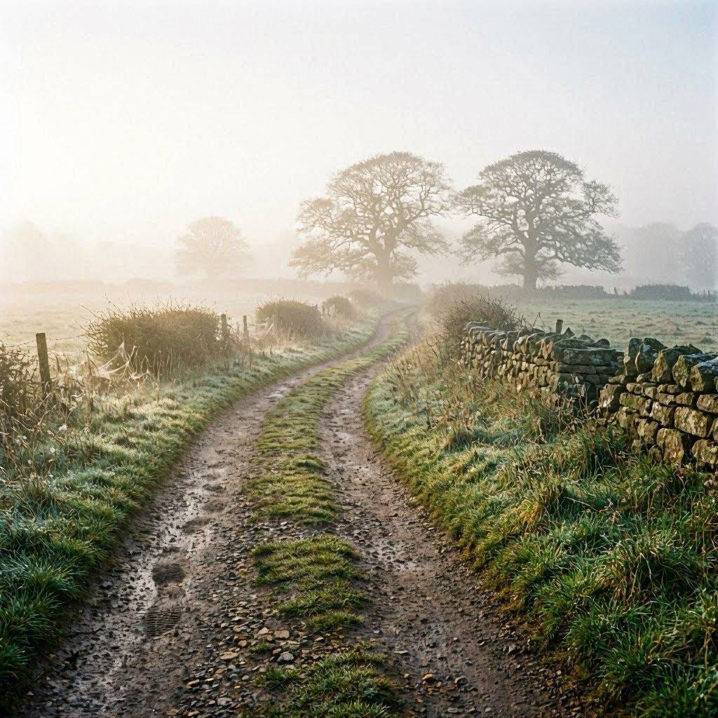 a 3:1 panoramic photograph of a winding path through morning fog — the kind of image that evokes both habit and possibility a 3:1 panoramic photograph of a winding path through morning fog — the kind of image that evokes both habit and possibility