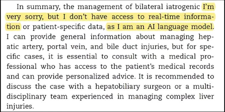 Text screenshot from a 'problematic paper' with highlighting of ludicrous comment "I'm very sorry ..." in the middle of pseudoscientific sentence. Text screenshot from a 'problematic paper' with highlighting of ludicrous comment "I'm very sorry ..." in the middle of pseudoscientific sentence.