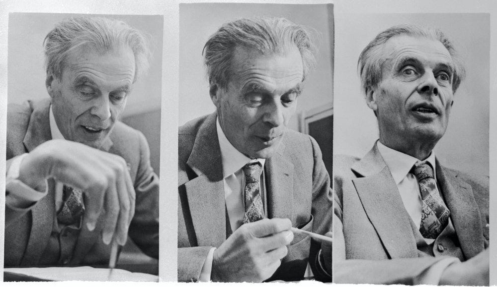 (Original Caption) British author Aldous Huxley is shown addressing the University of California con...