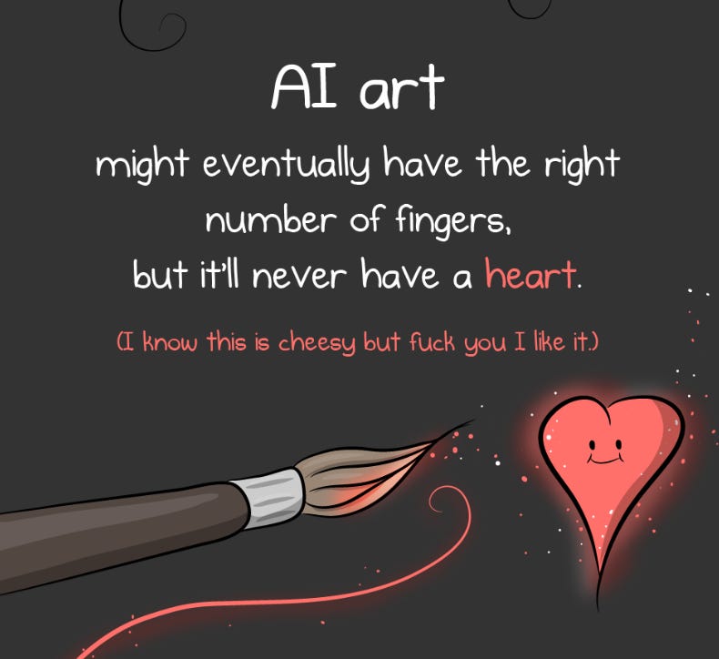 A small part of The Oatmeal's comic on AI art. A small part of The Oatmeal's comic on AI art.