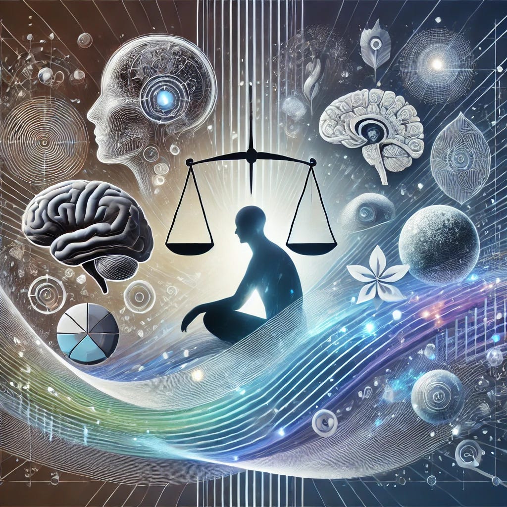 A thoughtful, futuristic illustration representing the ethical considerations of advanced magnetic technologies. Show a blend of human silhouettes, magnetic field lines, and symbols of global access, personal autonomy, and environmental sustainability. Depict elements like a scale or balance symbolizing ethics, a globe for global access, a brain for cognitive freedom, and nature symbols for environmental impact, all interconnected with flowing magnetic lines. Use calming and reflective colors like blues, greens, and purples to convey a balanced, responsible approach. The style should feel modern and contemplative, inviting viewers to consider the ethical dimensions of magnetic innovations. A thoughtful, futuristic illustration representing the ethical considerations of advanced magnetic technologies. Show a blend of human silhouettes, magnetic field lines, and symbols of global access, personal autonomy, and environmental sustainability. Depict elements like a scale or balance symbolizing ethics, a globe for global access, a brain for cognitive freedom, and nature symbols for environmental impact, all interconnected with flowing magnetic lines. Use calming and reflective colors like blues, greens, and purples to convey a balanced, responsible approach. The style should feel modern and contemplative, inviting viewers to consider the ethical dimensions of magnetic innovations.