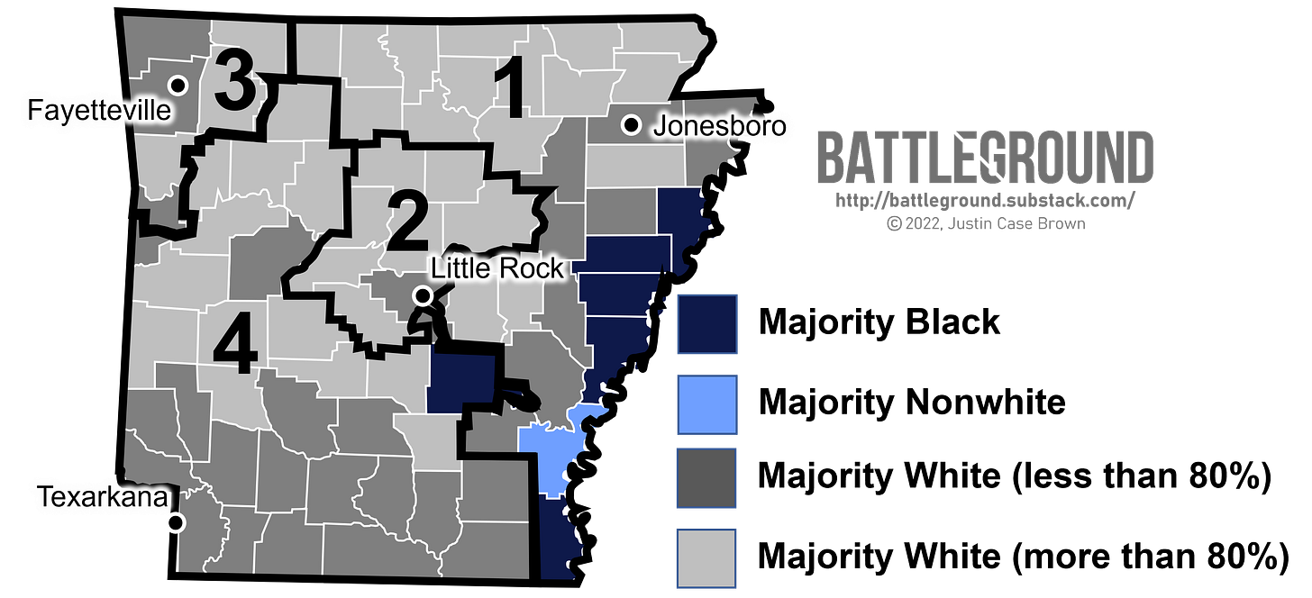 Arkansas New Congressional Districts w/ Race by County