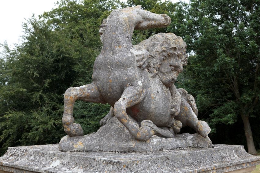 Statue of horse and lion at Rousham, copyright Charles Hawes Statue of horse and lion at Rousham, copyright Charles Hawes