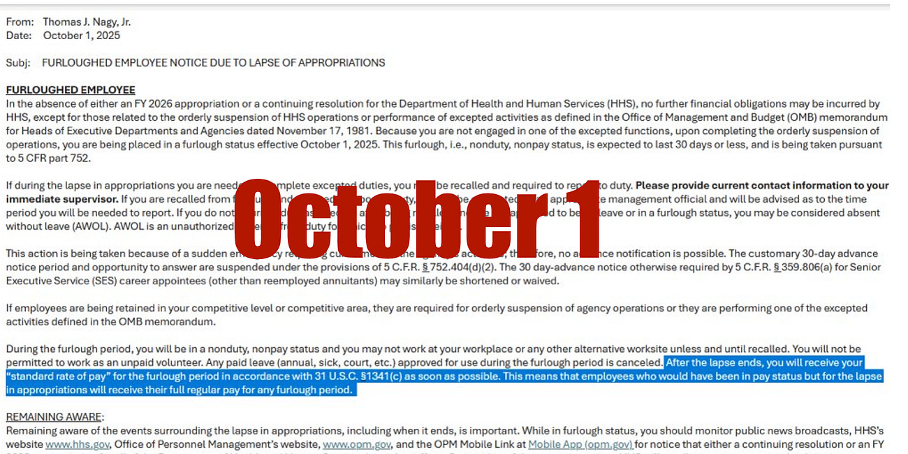 Scoop: HHS email implies some NIH employees won't be paid during furlough after all. 